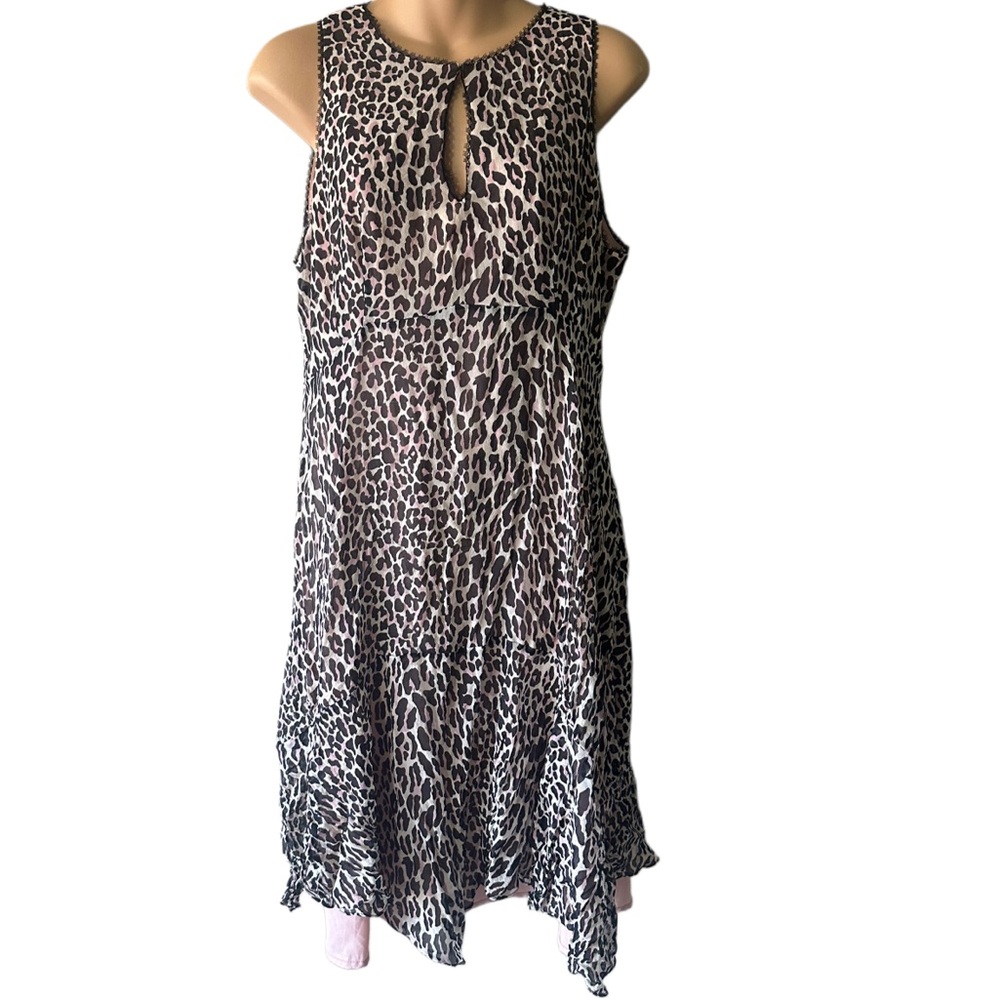 Nanette Lepore 100% Silk Asymmetrical Ferocious Leopard Print Sleeveless Dress
